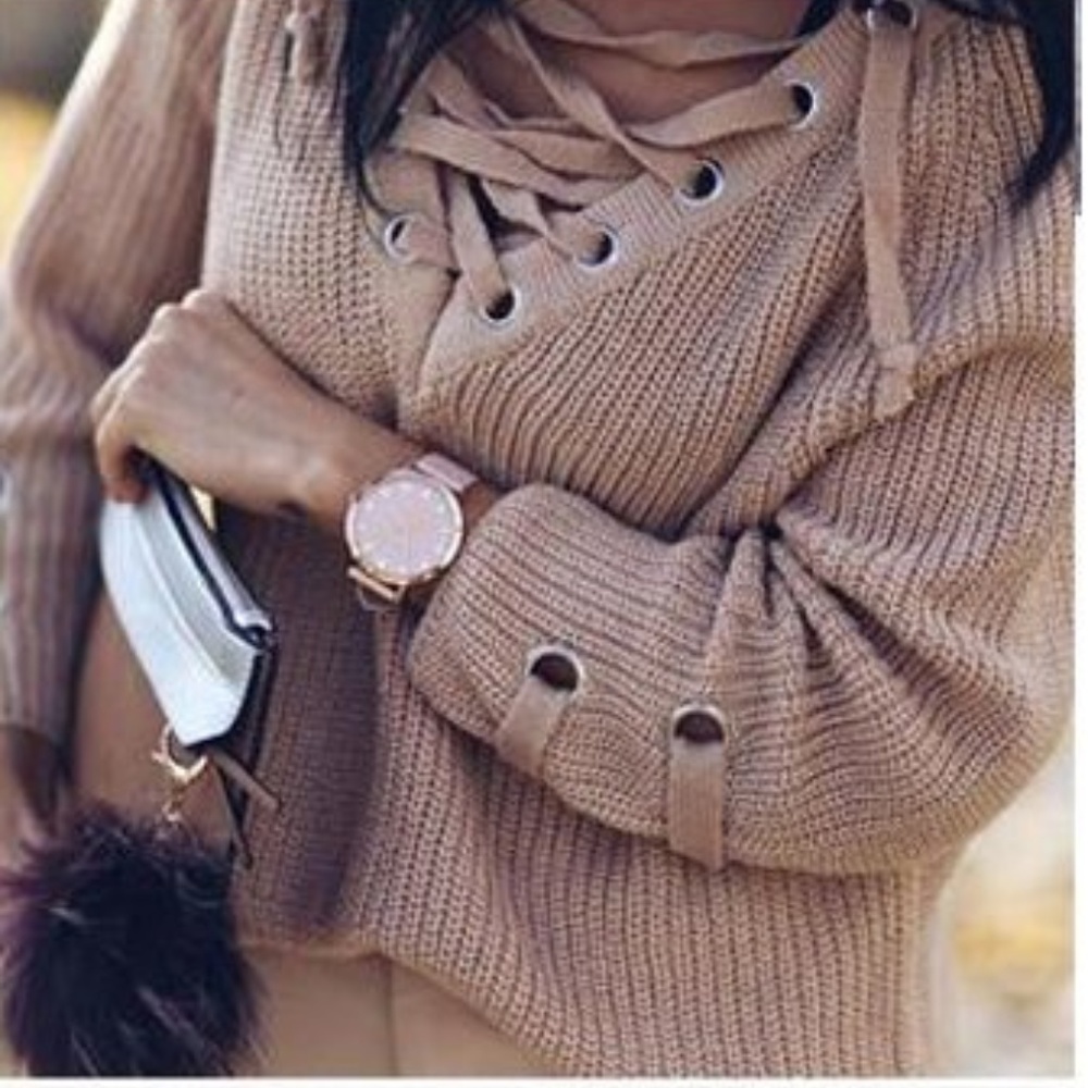 ELEANOR Oversized Lace Up Sweater - Picture 1 of 7